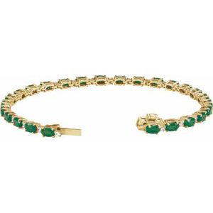 14K Yellow Gold Lab-Grown Emerald & 5/8 CTW Lab-Grown Diamond Line 7" Bracelet