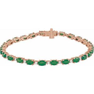 14K Rose Gold Lab-Grown Emerald & 5/8 CTW Lab-Grown Diamond Line 7" Bracelet