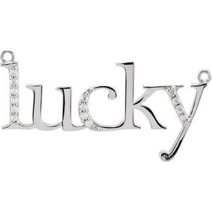 14K White Gold Accented "Lucky" Phrase Necklace Center