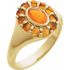 14K Yellow Gold Natural Mexican Fire Opal & Natural Citrine Halo-Style Ring