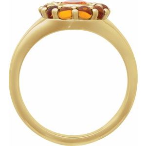 14K Yellow Gold Natural Mexican Fire Opal & Natural Citrine Halo-Style Ring