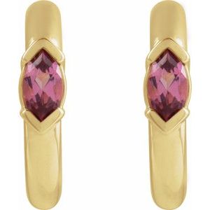 14K Yellow Gold Natural Pink Tourmaline 10 mm Hoop Earrings – image 2