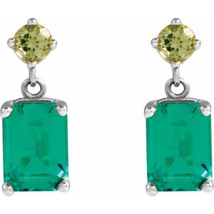 Platinum Lab-Grown Emerald & Natural Peridot Dangle Earrings