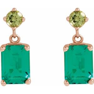 14K Rose Gold Lab-Grown Emerald & Natural Peridot Dangle Earrings – image 2