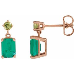 14K Rose Gold Lab-Grown Emerald & Natural Peridot Dangle Earrings