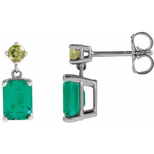 14K White Gold Lab-Grown Emerald & Natural Peridot Dangle Earrings