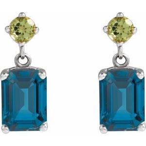 Sterling Silver Natural London Blue Topaz & Natural Peridot Dangle Earrings – image 2