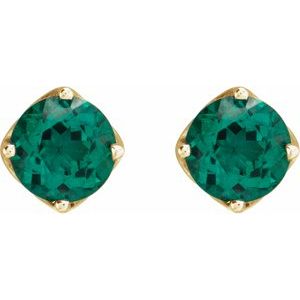 14K Yellow Gold 6 mm Round Lab-Grown Emerald Woven-Design Earrings – image 2