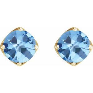 14K Yellow Gold 6 mm Round Aquamarine Woven-Design Earrings – image 2