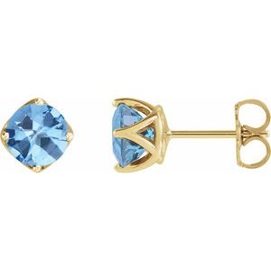 14K Yellow Gold 6 mm Round Aquamarine Woven-Design Earrings