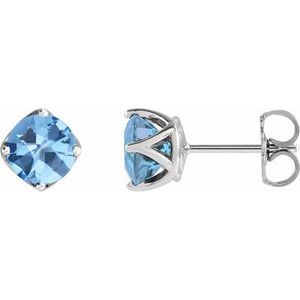 14K White Gold  6 mm Round Aquamarine Woven-Design Earrings