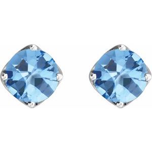 14K White Gold  6 mm Round Aquamarine Woven-Design Earrings – image 2