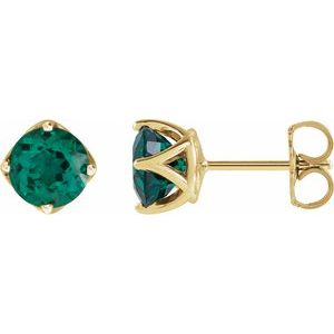 14K Yellow Gold 6 mm Round Lab-Grown Emerald Woven-Design Earrings