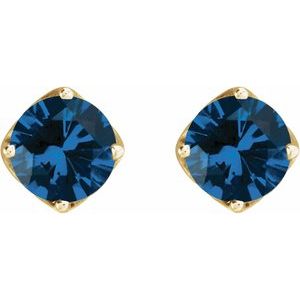 14K Yellow Gold 6 mm Round Lab-Grown Blue Sapphire Woven-Design Earrings – image 2