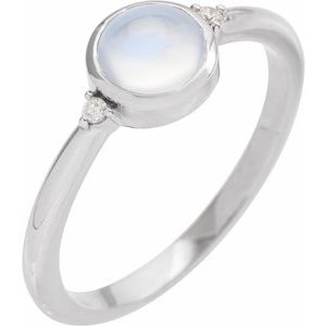 14K White Gold Natural Rainbow Moonstone & .03 CTW Natural Diamond Ring