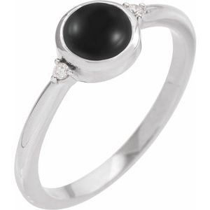 14K White Gold 6 mm Round Natural Black Onyx & .03 CTW Natural Diamond Ring