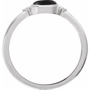 14K White Gold 6 mm Round Natural Black Onyx & .03 CTW Natural Diamond Ring