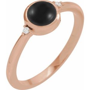 14K Rose Gold 6 mm Round Natural Black Onyx & .03 CTW Natural Diamond Ring