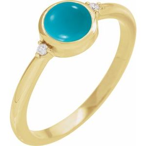 14K Yellow Gold Natural Turquoise & .03 CTW Natural Diamond Ring