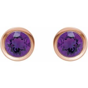14K Rose Gold Natural Amethyst Bezel-Set Earrings – image 2