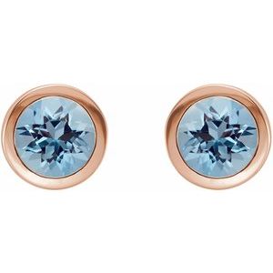 14K Rose Gold Natural Aquamarine Bezel-Set Earrings – image 2