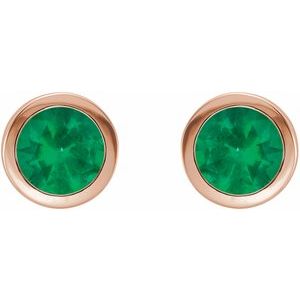 14K Rose Gold Lab-Grown Emerald Bezel-Set Earrings – image 2