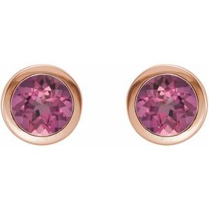 14K Rose Gold Natural Pink Tourmaline Bezel-Set Earrings – image 2