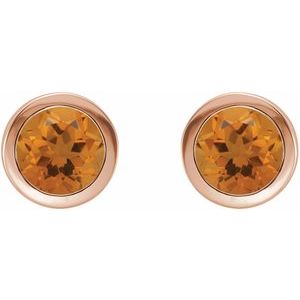 14K Rose Gold Natural Citrine Bezel-Set Earrings – image 2