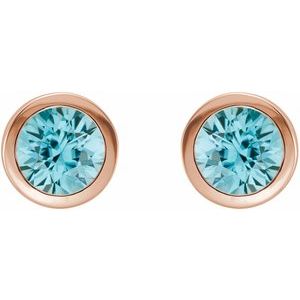 14K Rose Gold Natural Blue Zircon Bezel-Set Earrings – image 2