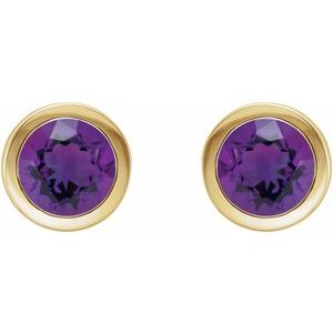 14K Yellow Gold Natural Amethyst Bezel-Set Earrings – image 2