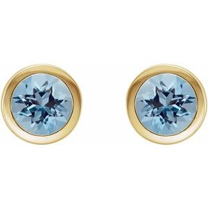 14K Yellow Gold Natural Aquamarine Bezel-Set Earrings – image 2