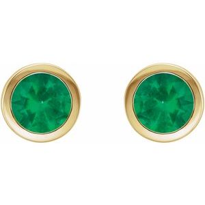14K Yellow Gold Natural Emerald Bezel-Set Earrings – image 2