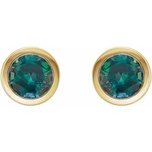 14K Yellow Gold Lab-Grown Alexandrite Bezel-Set Earrings – image 2