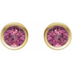 14K Yellow Gold Natural Pink Tourmaline Bezel-Set Earrings – image 2