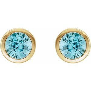 14K Yellow Gold Natural Blue Zircon Bezel-Set Earrings – image 2