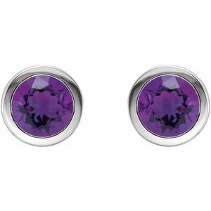 Platinum Natural Amethyst Bezel-Set Earrings – image 2