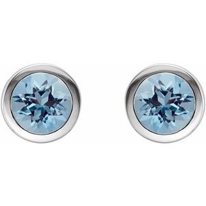 Platinum Natural Aquamarine Bezel-Set Earrings – image 2