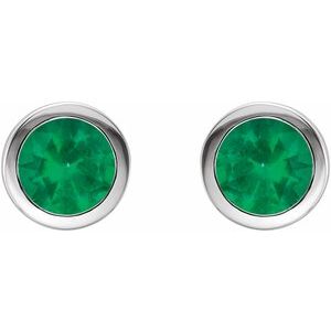 Platinum Natural Emerald Bezel-Set Earrings – image 2