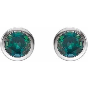 Platinum Lab-Grown Alexandrite Bezel-Set Earrings