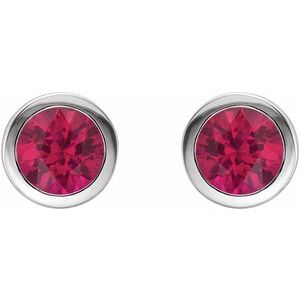 14K White Gold Lab-Grown Ruby Bezel-Set Earrings – image 2