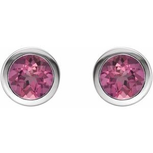 14K White Gold Natural Pink Tourmaline Bezel-Set Earrings – image 2