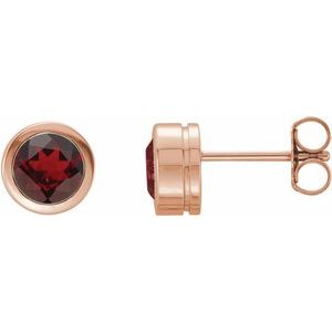 14K Rose Gold Natural Mozambique Garnet Bezel-Set Earrings