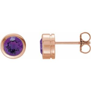 14K Rose Gold Natural Amethyst Bezel-Set Earrings
