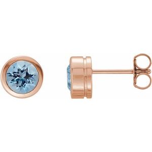 14K Rose Gold Natural Aquamarine Bezel-Set Earrings
