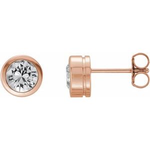 14K Rose Gold Natural White Sapphire Bezel-Set Earrings