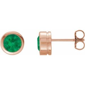 14K Rose Gold Natural Emerald Bezel-Set Earrings