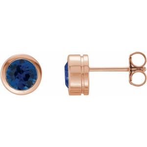 14K Rose Gold Lab-Grown Blue Sapphire Bezel-Set Earrings