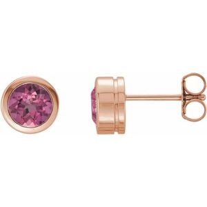 14K Rose Gold Natural Pink Tourmaline Bezel-Set Earrings