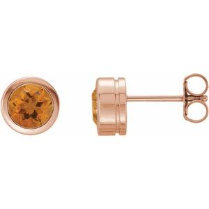 14K Rose Gold Natural Citrine Bezel-Set Earrings