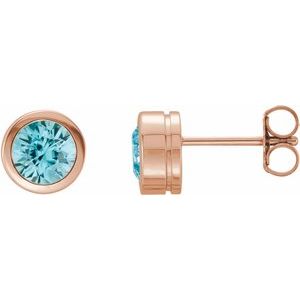 14K Rose Gold Natural Blue Zircon Bezel-Set Earrings